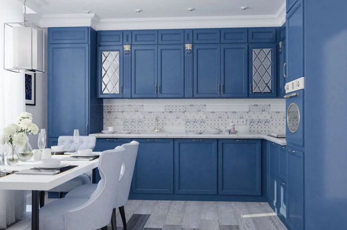 kitchen in blue tones in neoclassical style