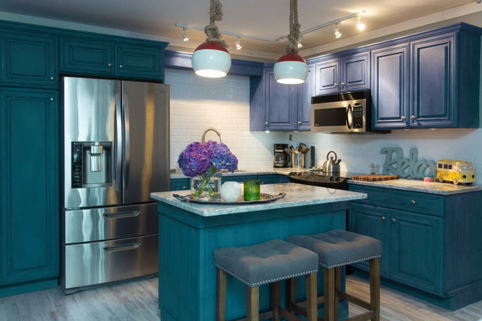 kitchen interior in blue tones