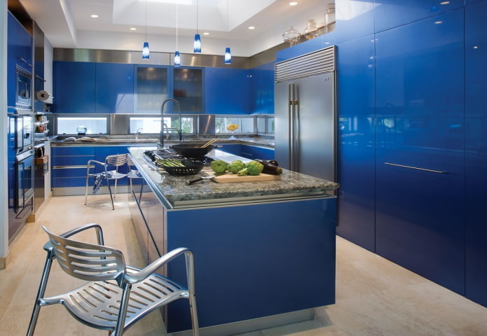 kitchen interior in blue tones