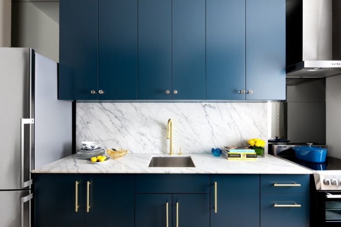 work area in the kitchen interior in blue tones