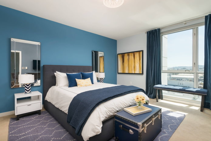 Blue wall and blue textiles