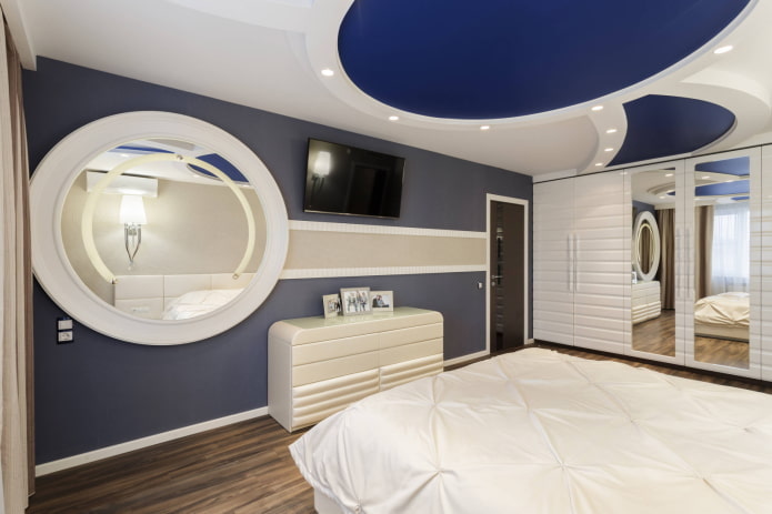 Blue round accents on the ceiling