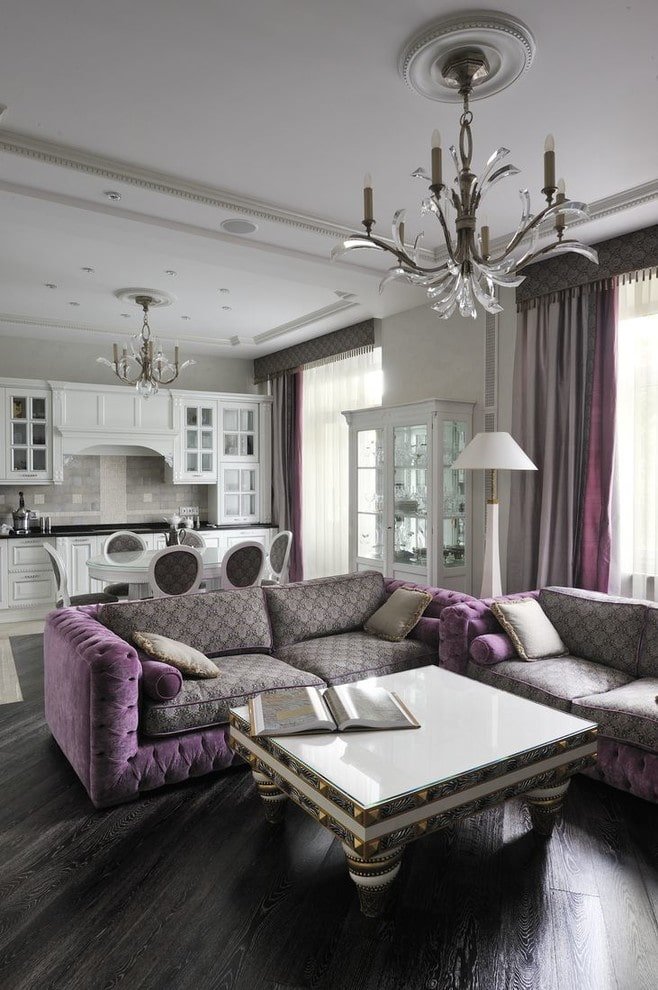 lilac curtains in the living room