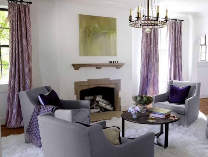 lilac curtains with geometric print
