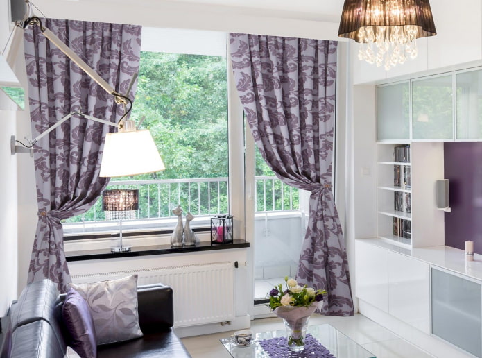 lilac jacquard curtains in the interior