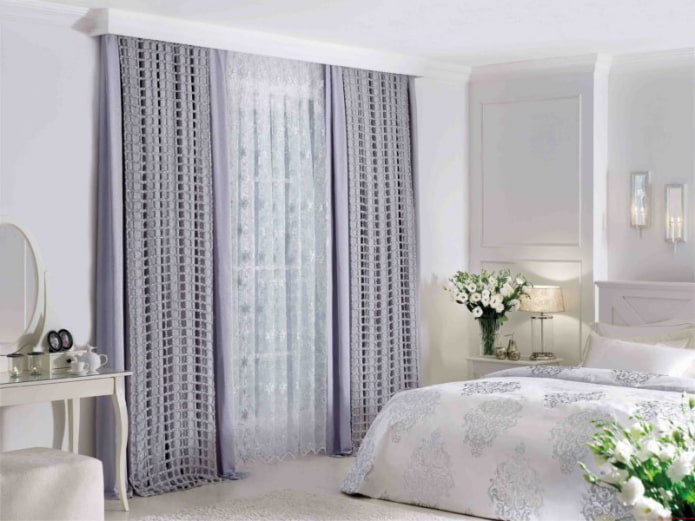 double curtains of pale lilac color