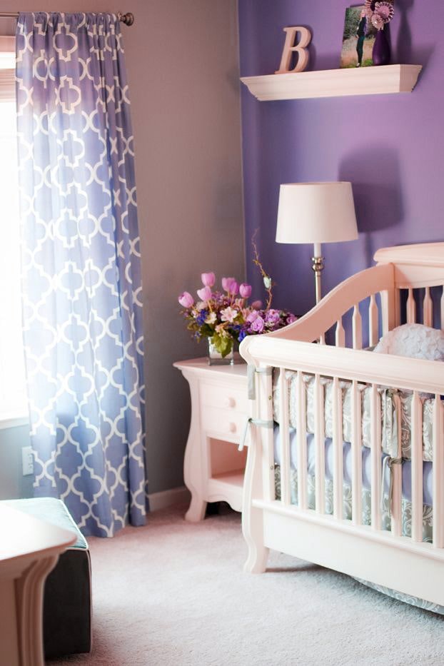 lilac curtains with geometric print