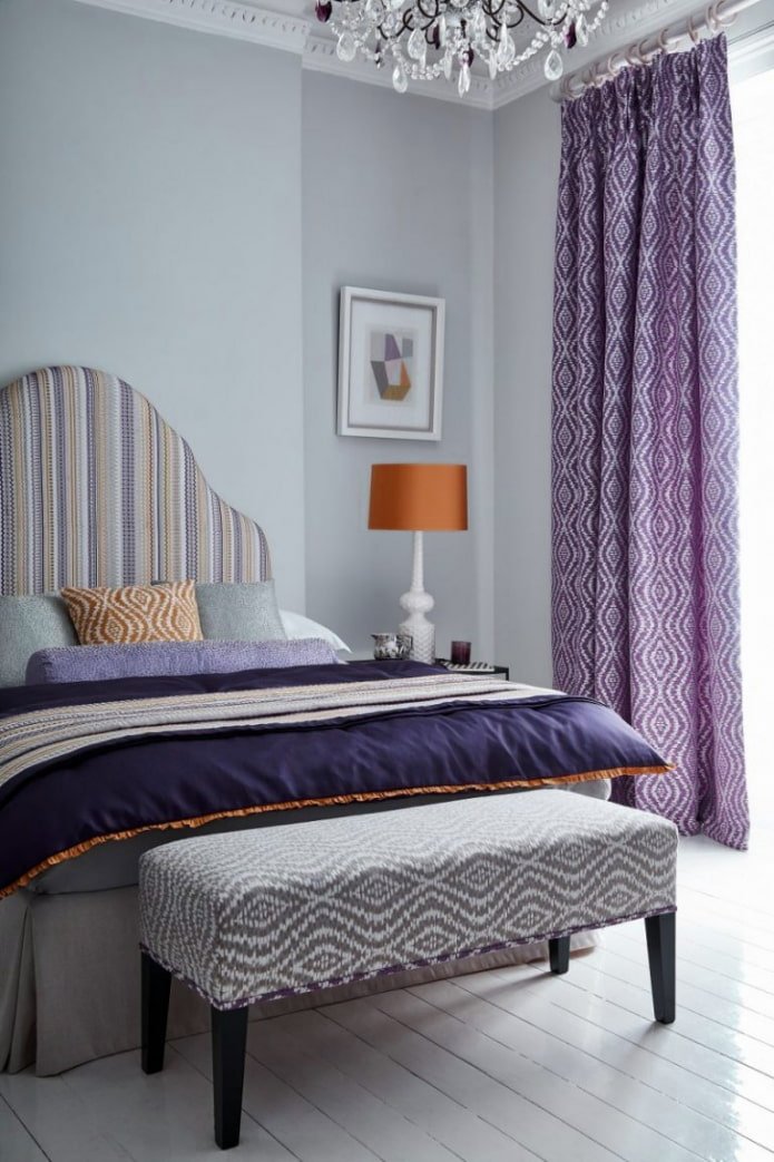 lilac curtains with geometric print