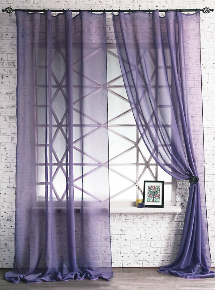dark lilac curtains with a holder