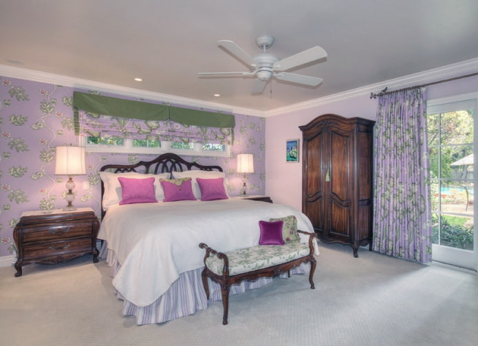 a combination of lilac and green on curtains