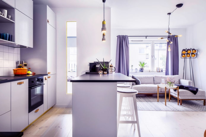 lilac curtains in a modern style