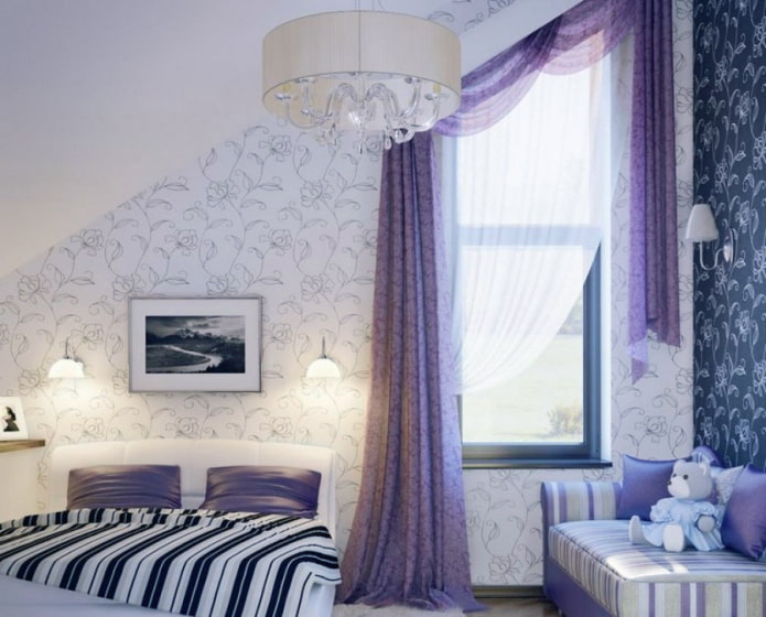 lilac curtains of different lengths