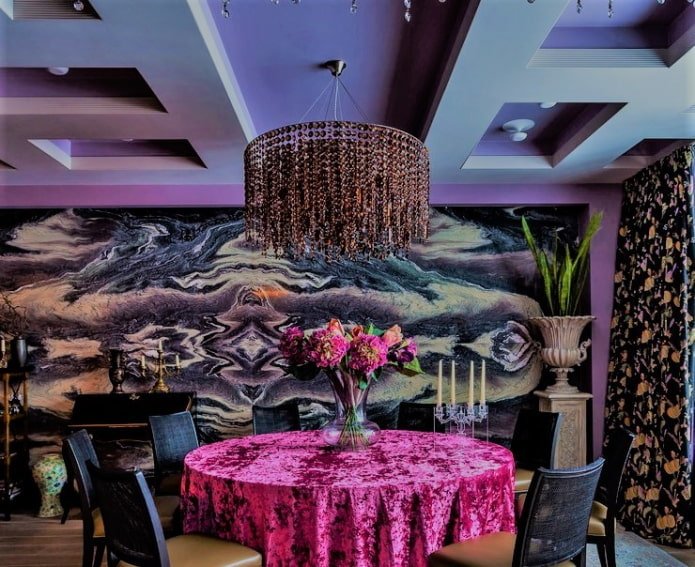 combination of gray and lilac colors on the ceiling