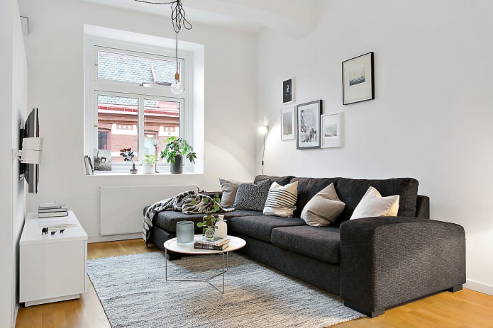 Photo of a corner sofa in the living room interior