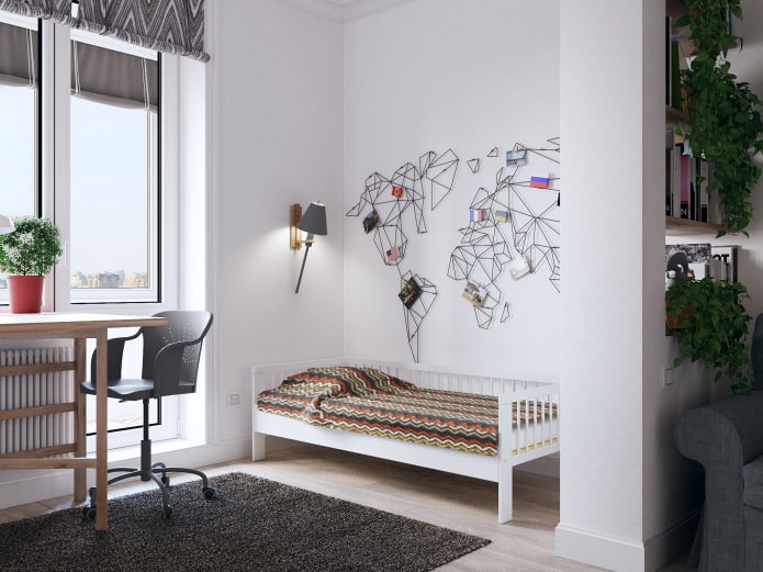 children's bed in the interior of a studio apartment