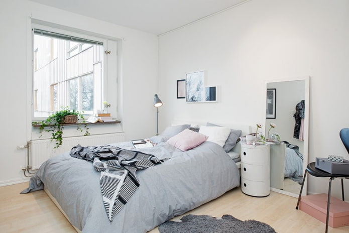 Scandinavian bedroom interior in light colors