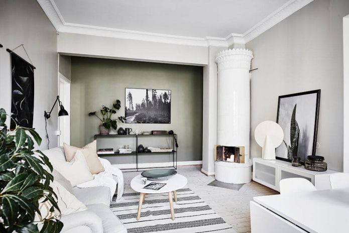 Scandinavian living room with a stove