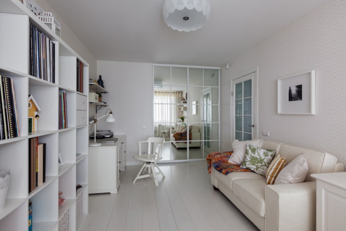 White floor in Scandinavian living room