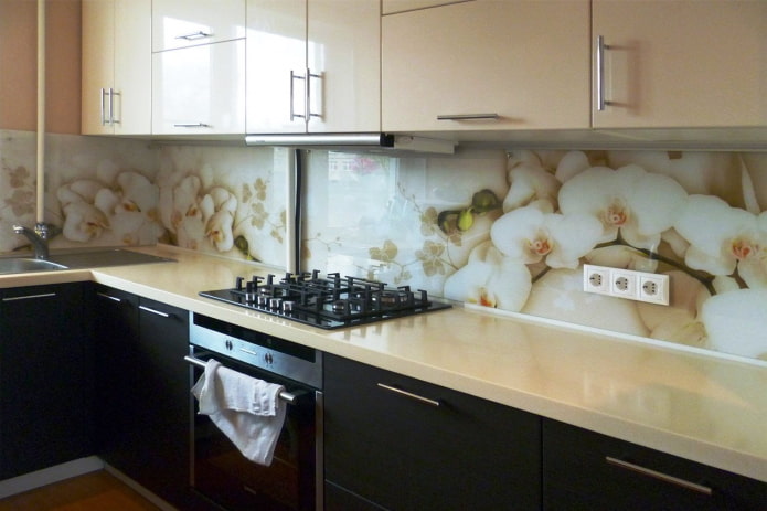 glass apron with orchids