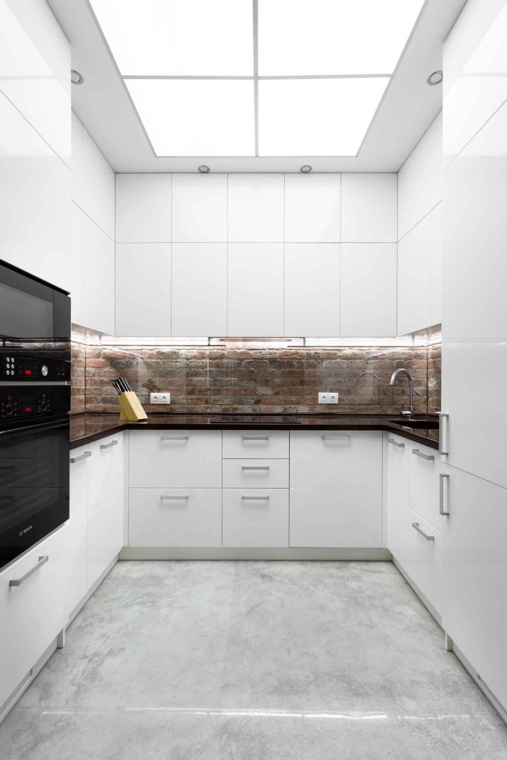 transparent skinali in the kitchen in the loft style