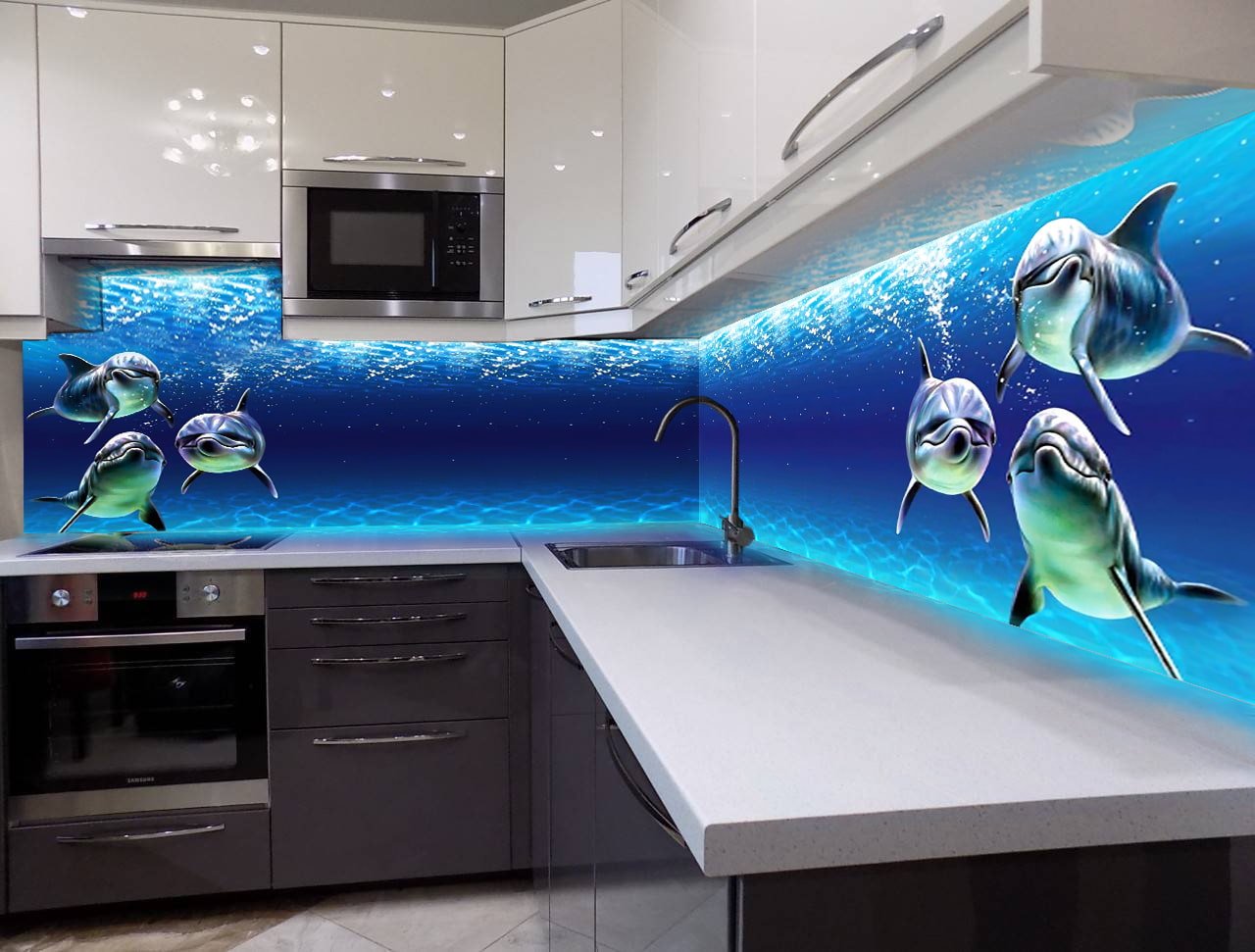 skinali with swimming dolphins