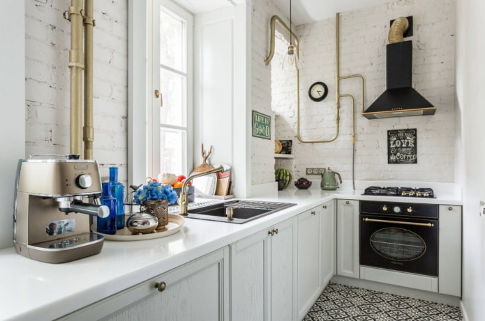 golden pipes in the kitchen