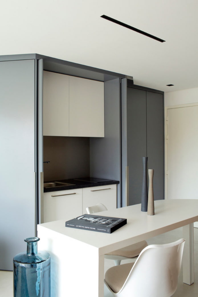 kitchen behind sliding doors