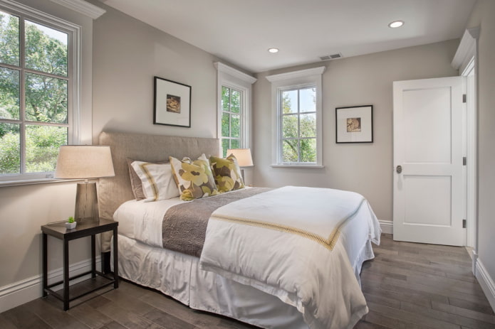 gray floor and white doors in the interior