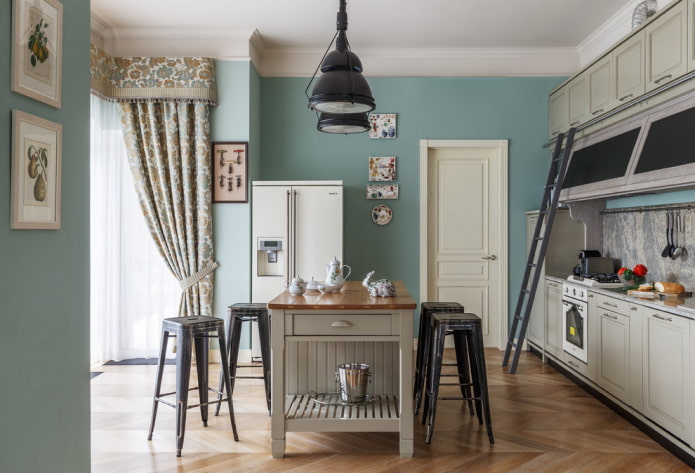 combination of door color with floor and furniture in the interior