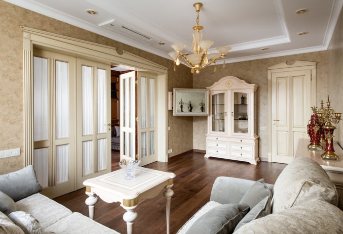 light doors and dark floor in the interior