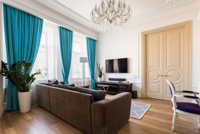 combination of door color with floor in the living room interior