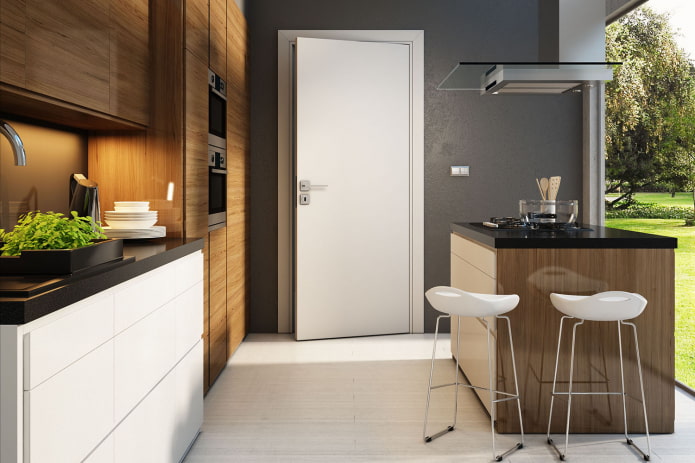 combination of door color with walls and floors in the interior
