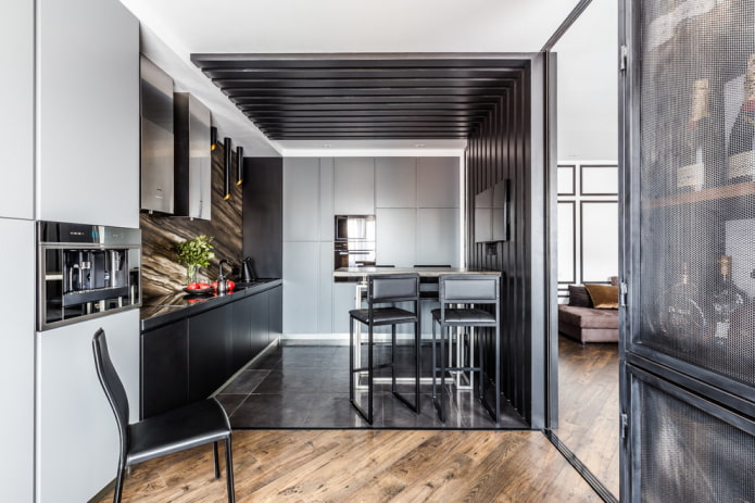 a combination of laminate and tiles in the interior
