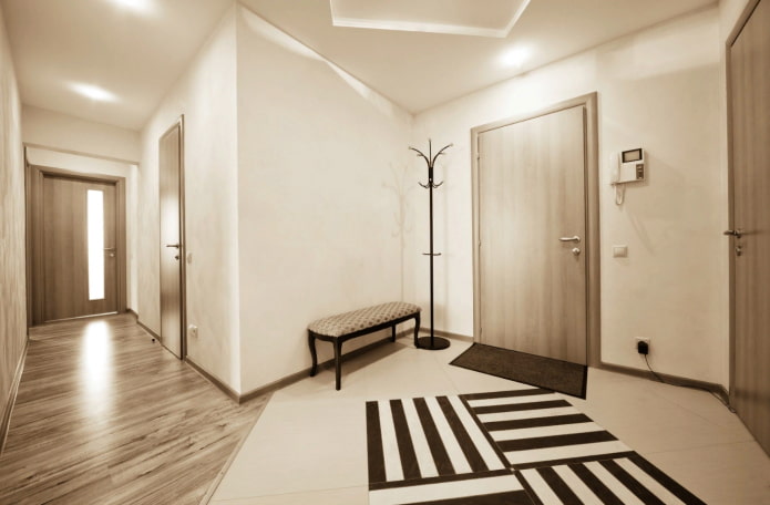 a combination of laminate and tiles in the interior of the hallway