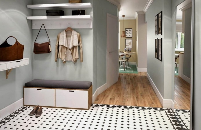 a combination of laminate and tiles in the interior
