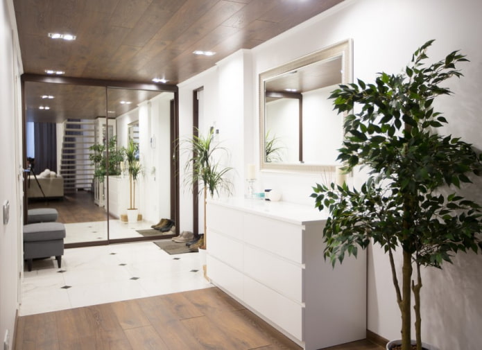a combination of laminate and tiles in the interior