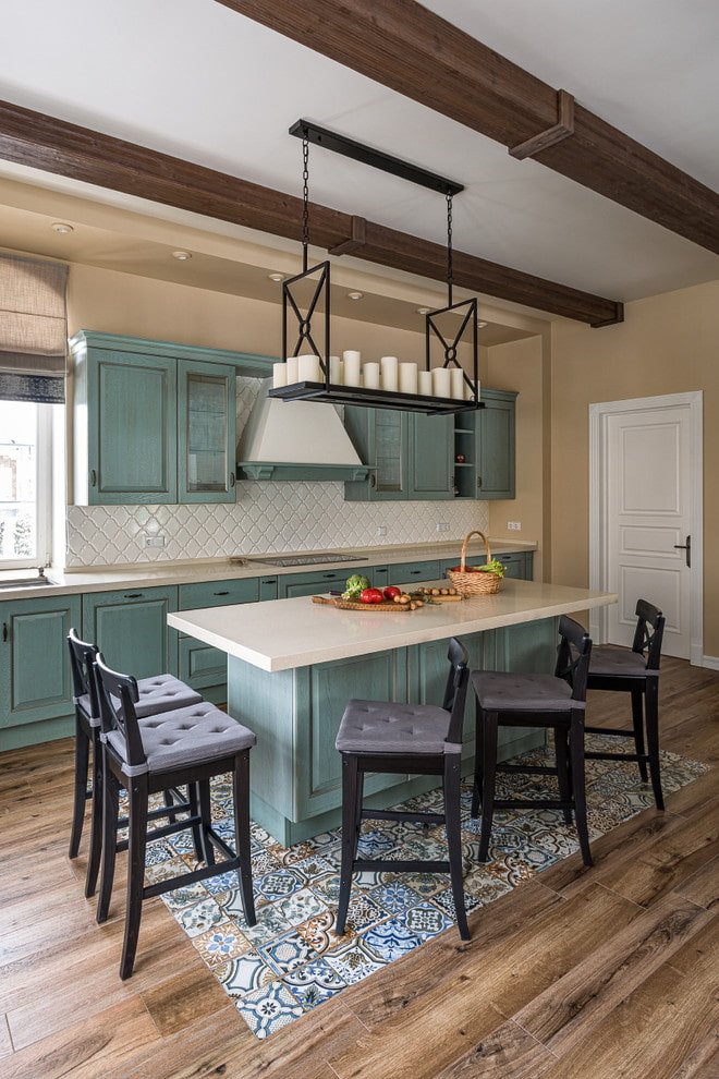 a combination of laminate and tiles in a country style
