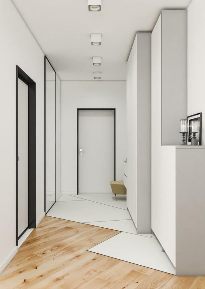 a combination of laminate and tiles in a minimalist style