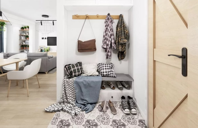 a combination of laminate and tiles in scandinavian style