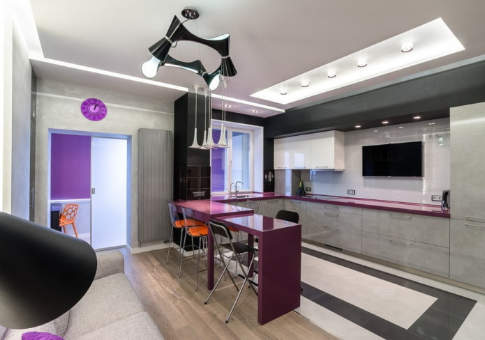 a combination of laminate and tiles in a high-tech style