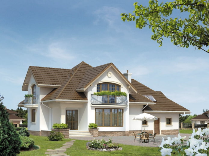 white house with a light brown roof