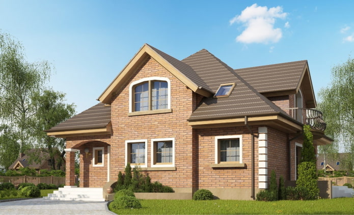 light brick house with a brown roof