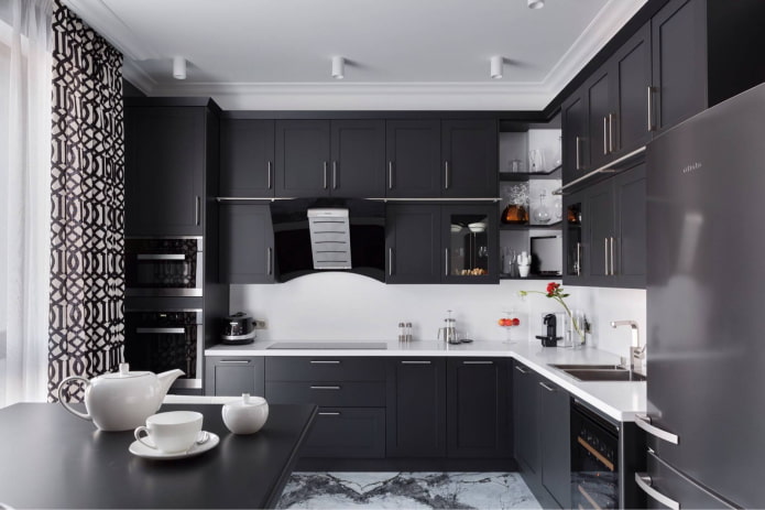 black and white kitchen