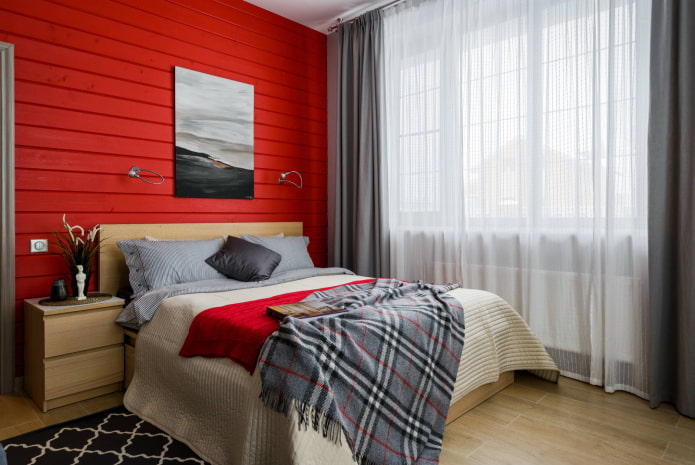 Scarlet, beige and gray