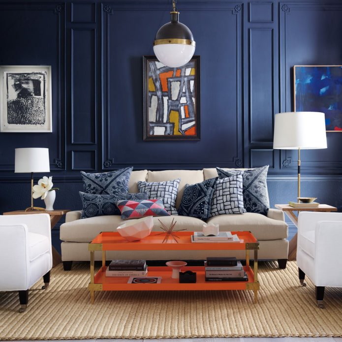 orange and blue living room