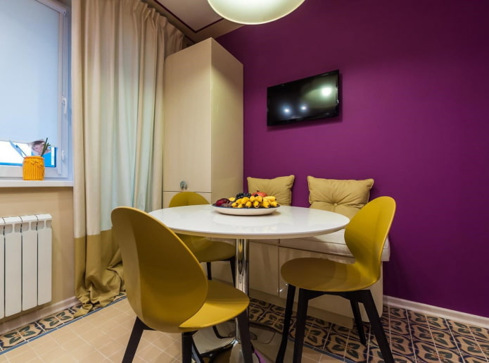 purple and yellow dining room
