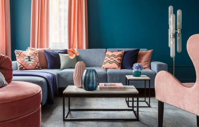 combination of pink and blue in the interior