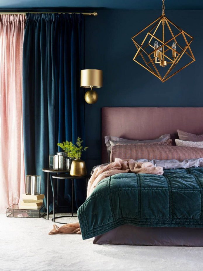 dusty pink with blue in the bedroom