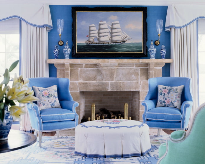 blue with beige in the interior