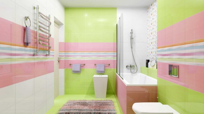 white, light green, pink and blue in bathroom decoration